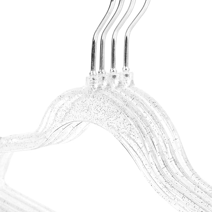 20-Pack Kids Glitter Clothes Hangers – Sparkly Non-Slip 12.5in (32cm) Slim Hangers for Nursery Closet Organization, Silver Glitter with Matching Hook