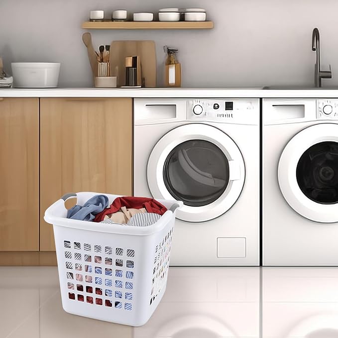 65 Liters Plastic Clothes Basket with Handles, 4 Pack Laundry Baskets for Storage, White