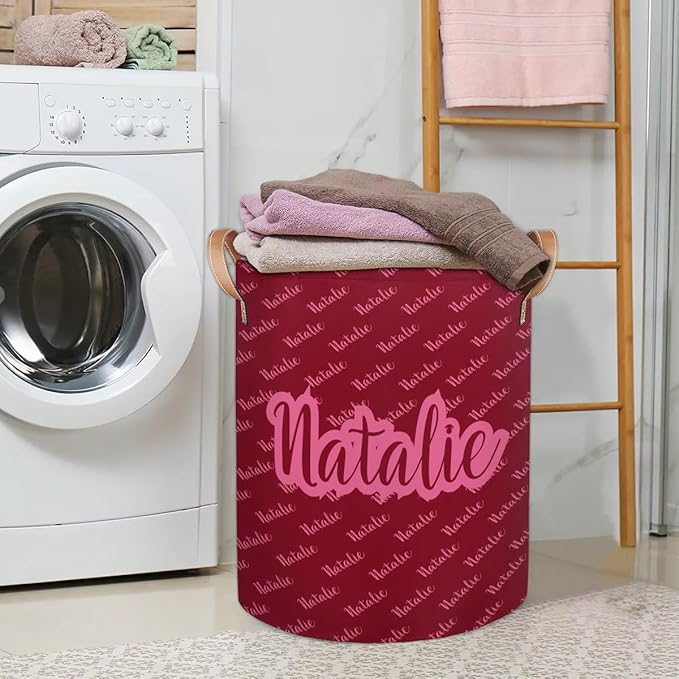 Personalized Laundry Basket, Custom Gift Laundry Hamper, Collapsible Nursery Waterproof Laundry Baskets, Dirty Clothes Toy Hamper with Handles Name Text Red