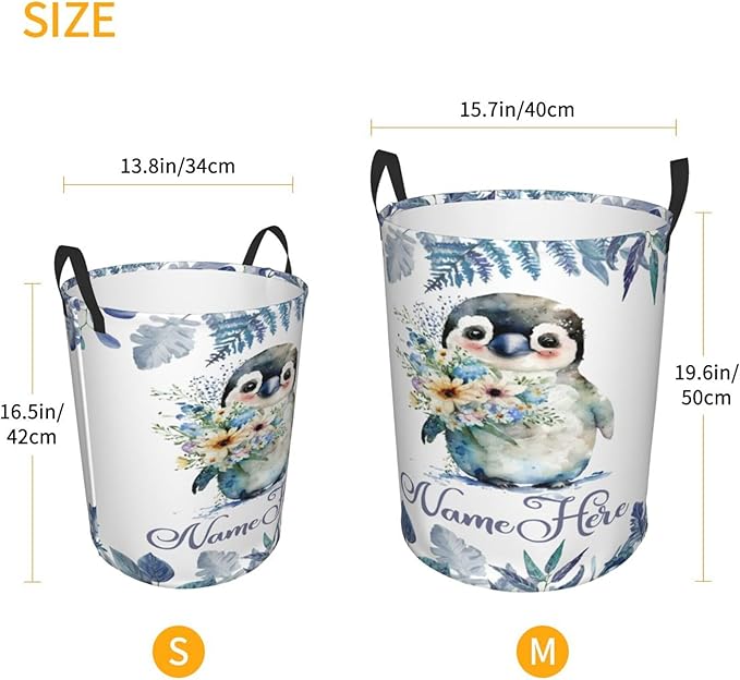 Personalized Penguins Laundry Basket For Baby Kids Boys Girls Adult Custom Hamper Basket With Name For Bathroom Bedrooms Collapsible Baby Laundry Basket, Dirty Clothes Hamper With Handles