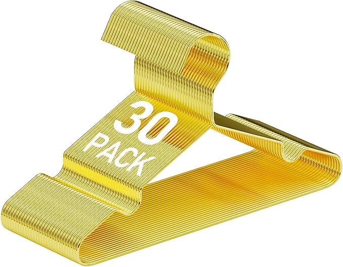 SPECILITE 30 Pack 11.8” Gold Kids Baby Metal Hangers with Notches for Toddler Clothes, Shirt, Children Coats, Infant Dress, Pants, 0.12" Thick Space Saving, Heavy Duty