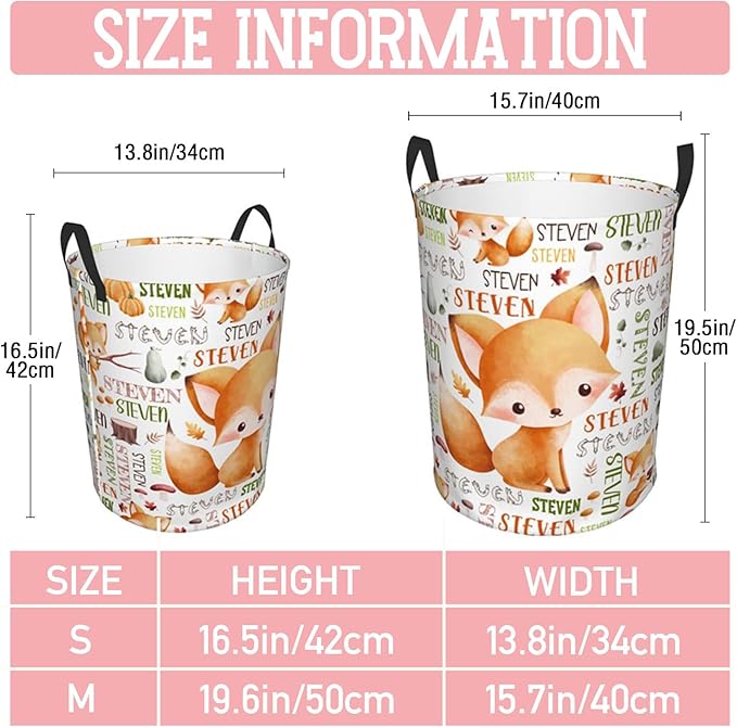 Fox Laundry Basket,Personalized Laundry Hamper for Boys Girls,Custom Laundry Basket With Name, Customized Dirty Clothes Hamper for Bathroom Bedrooms,S-16.5"X 13.8"
