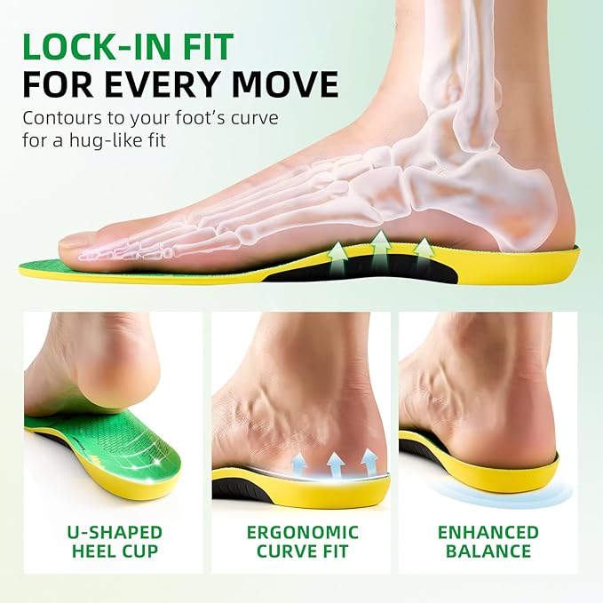 Shoe Insoles for Men Women, Insoles for Work Boots with Shock Absorbing Padding, U-Shaped Heel Cup, Plantar Fasciitis Arch Support Insoles for Standing All Day, Work, Trim-to-Fit Shoes