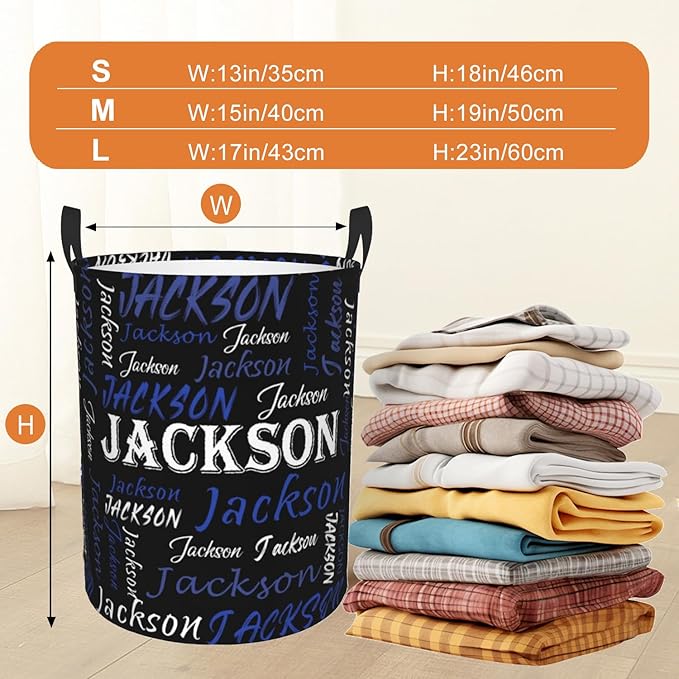 Custom Name Laundry Hamper, Personalized Laundry Basket with Name for Baby Boys Girls, Customized Collapsible Dirty Clothes Hamper Storage with Handles for Bedroom Bathroom Dorm Room Decor