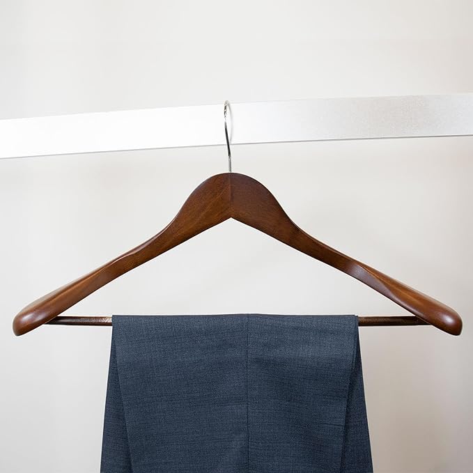 Wooden Hangers with Wide Shoulder Design,Suit Hangers with Non Slip Pants Bar, Smooth Finish for Heavy Clothes,Sweater Coat Hanger for Closet (Mahogany,6 Pack)