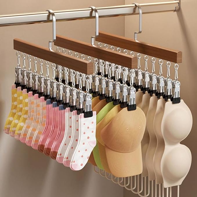 Closet Organizer with 12 Clips, 360° Rotating Pants Hangers for Jeans Leggings Skirts, Space Saving Hanging Storage for Scarves Hats Ties Socks, Multi-Purpose Rack for Bedroom Closet Wardrobe (A)