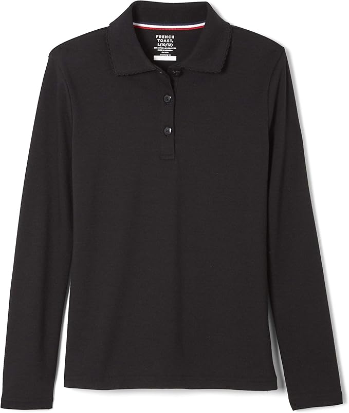 French Toast Girls' Picot Collar Polo Shirt with Long Sleeves (Kids Standard & Plus Size)