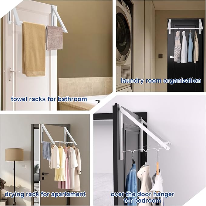 Over The Door Clothes Hanger,1.69 Inch Door Hook for Over The Door Drying Rack,Foldable Retractable Overdoor Hanger Hook for Bathroom,Laundry Room,Apartament and Bedroom