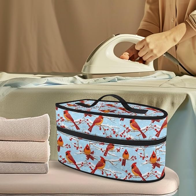 Christmas Bird Iron Portable Storage Bag Fits for Accessories Travel Irons Reusable Colorful Clothes Iron Storage Case with Zipper Closure