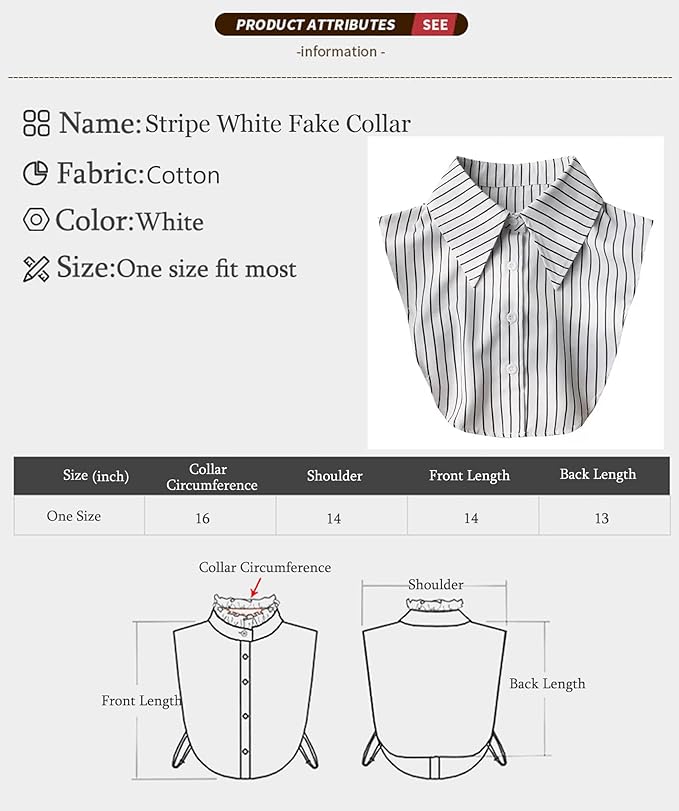 GUZOSJO Blue Striped Detachable Collar Shirt,Dickey Half Blouse False Collar for Lady Girls Men