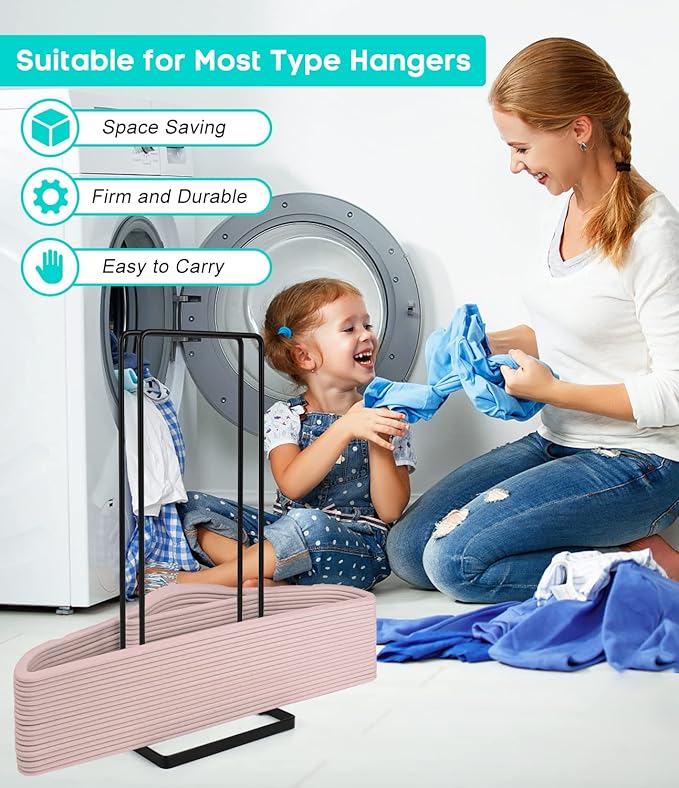 2 Pack Hanger Storage Stacker Stand, Organizer for Laundry Room Closet, Space Saving, Portable, Sturdy, Adult & Child Hangers, Tidy Room