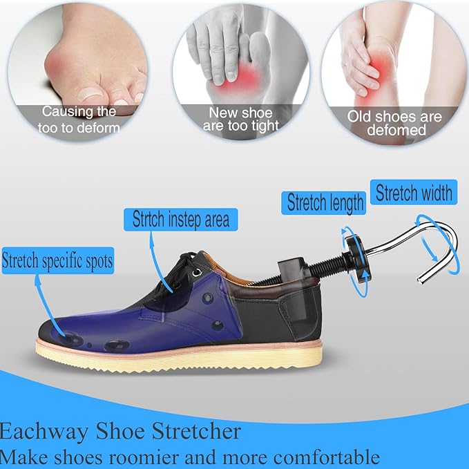 eachway Shoe Stretcher Shoe Trees,Adjustable Length & Width for Men and Women (M(for M's Us6.5-10; Wm's Us10-13.5) Blue)