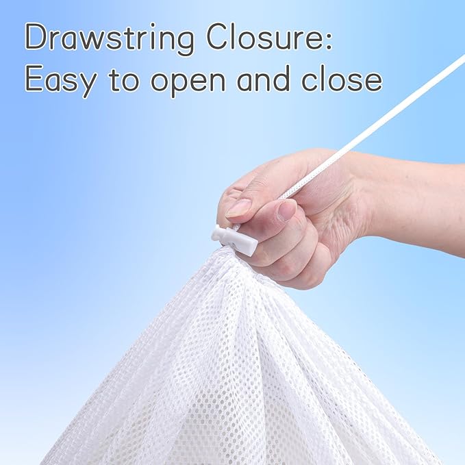 2 Pack Mesh Laundry Bags, Large Laundry Drawstring Bag Heavy Duty Large Mesh Laundry Bag with Drawstring Closure for College, Dorm, Travel, Family and Apartment Dwellers, White