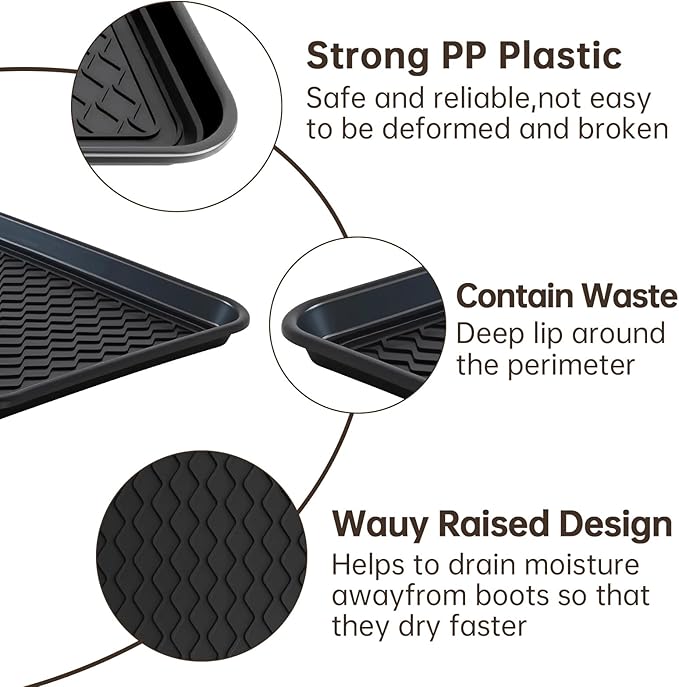 Boot Tray for Entryway, 6 Pack Waterproof Shoe Trays for Indoor Outdoor Use 30"x15" Durable Shoe Mat with Raised Edge, Non-Slip Tray for Boots, Pets, Garden & Muddy Shoes