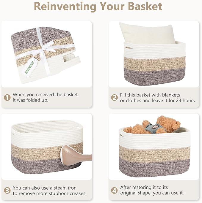 Cotton Rope Storage Basket, 15x10x9 Inches, Woven Basket for Shelves, Clothes, Towels, Books, and Laundry, Gradient Black/Brown (1 Pack)
