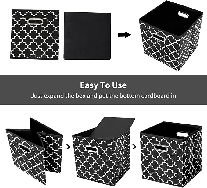 Fabric storage bins Cubes, Fabric Cube Organizer with Handle, Foldable Cube Bins for Cloth or Accessary Storage, 11x11x11 set of 6,Black Light