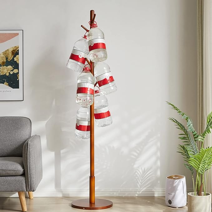 IBUYKE Coat Rack Stand, Freestanding Coat Tree with Solid Round Base and 8 Hooks, Easy Assembly Wooden Coat Hanger, Clothes Rack for Hallway Entryway, Living Room, Bedroom, Office, Brown WD-113