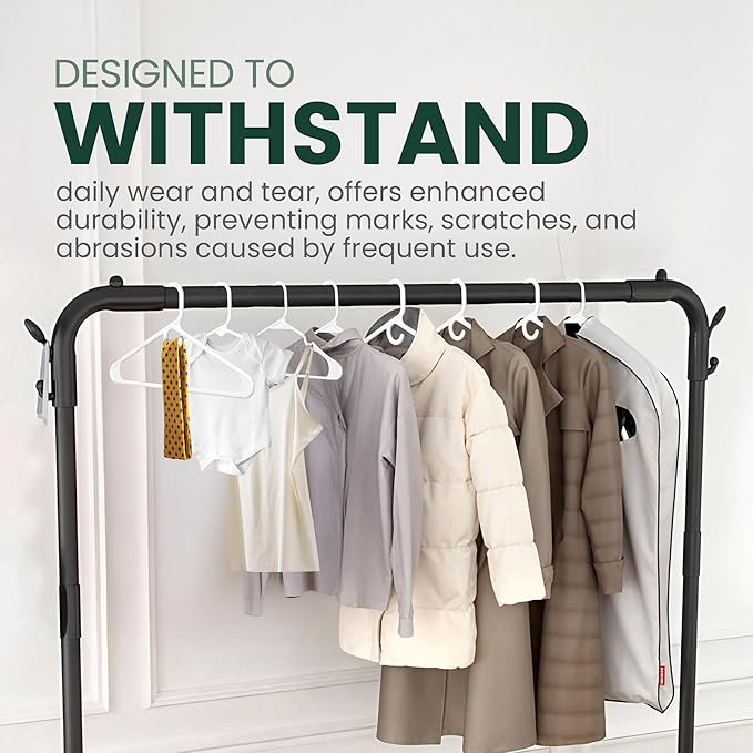 HevraCom Clothes Hangers Family Pack Strong Non Slip Hangers 50 Pack - 30 Standard, 10 Kids, 10 Heavy Duty, Space Saving Coat and Pants Hangers, Skirt Hanger for Storage, Hangers Plastic 50 Pack