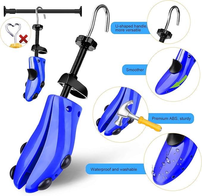 eachway Shoe Stretcher Shoe Trees,Adjustable Length & Width for Men and Women (M(for M's Us6.5-10; Wm's Us10-13.5) Blue)