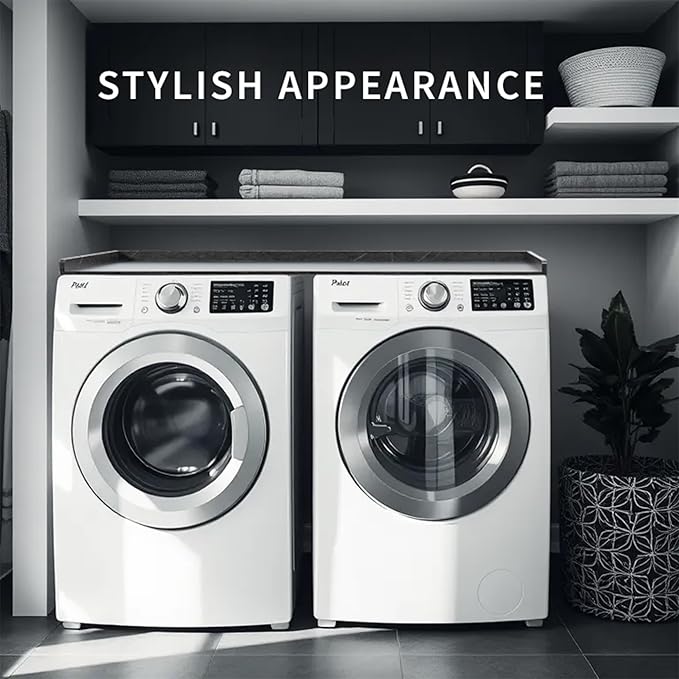 Life Finds 54 inch Washer Dryer Countertop with Safety Ledge for Laundry Room Organization, Black Marble Pattern, LF-WDCT1BM