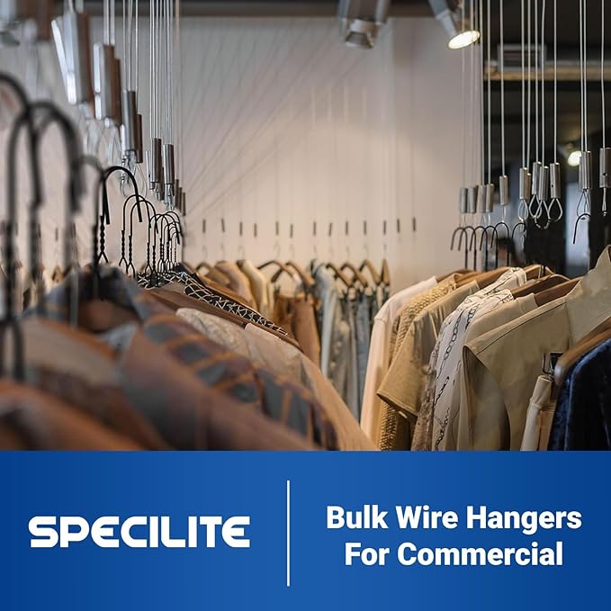 SPECILITE Wire Metal Clothes Hangers Bulk 300 Pack for Standard Size Suits, Coats, Shirts, Pants, Skirts, Space Saving, Non Slip,16 Inch 12 Gauge Ultra Thin, Black