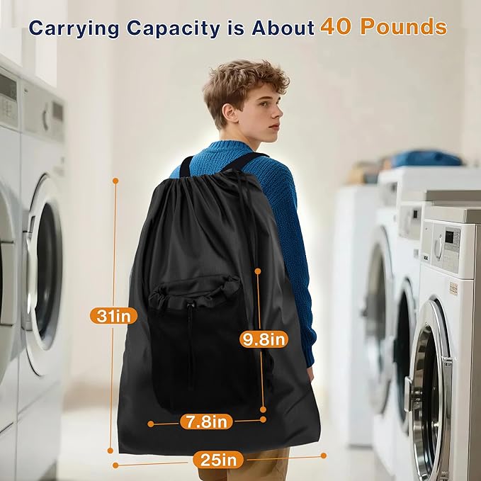 2-Pack Backpack Laundry Bags, Heavy Duty Laundry Bag Backpacks with Adjustable Shoulder Straps, Door Hanging Washing Bag, Laundry Hamper Lining for College Dorm, Travel, Laundromat