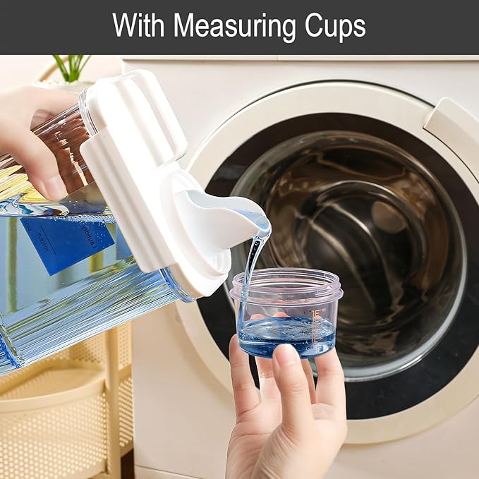 64OZ Liquid Laundry Detergent Dispenser, Laundry Soap Dispenser, Clear Plastic Fabric Softener Holder and Container, Laundry Room Organization and Storage, 2 Pack