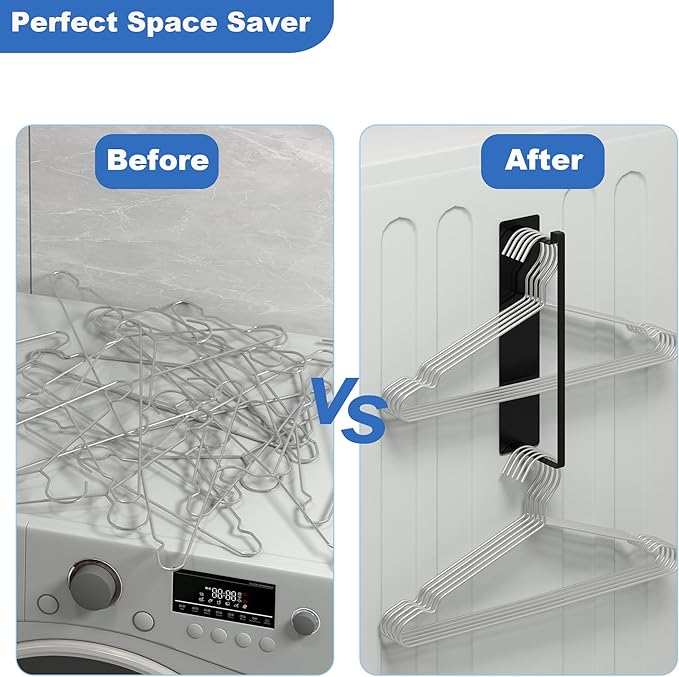 Magnetic Hanger Organizer, Thipoten 2Pack Hangers Holder for Washing Machine, Holding up to 30 velvet/wire/plastic hangers, Perfect Space Saver for Laundry Room (2, Black)