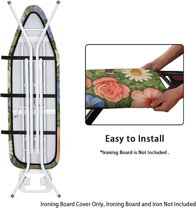 Rose Ironing Board Cover Non Stick Scorch Ironing Board Cover and Pad Standard Size 15x54 Inch Scorch Resistant Pressing Cloth for Iron