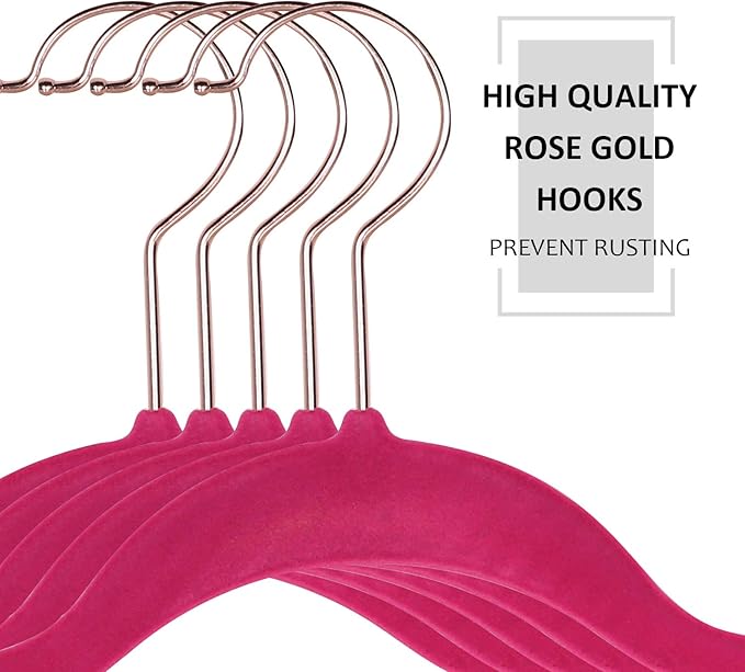 VECELO Premium Velvet Clothes Hangers Suit Heavy Duty (60 Pack)-Non Slip & Space-Saving with 8 Finger Clips & Tie Rack Excellent for Men and Women,Dark Rose Red