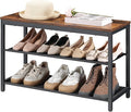HOOBRO Shoe Bench, 3-Tier Shoe Rack Bench with Oxford Fabric Shelves, 29.5" L Shoe Storage Shelf Organizer, Entryway Bench Holds 6-8 Pairs of Shoes, Lightweight, Space-Saving, Rustic Brown BF77HX01