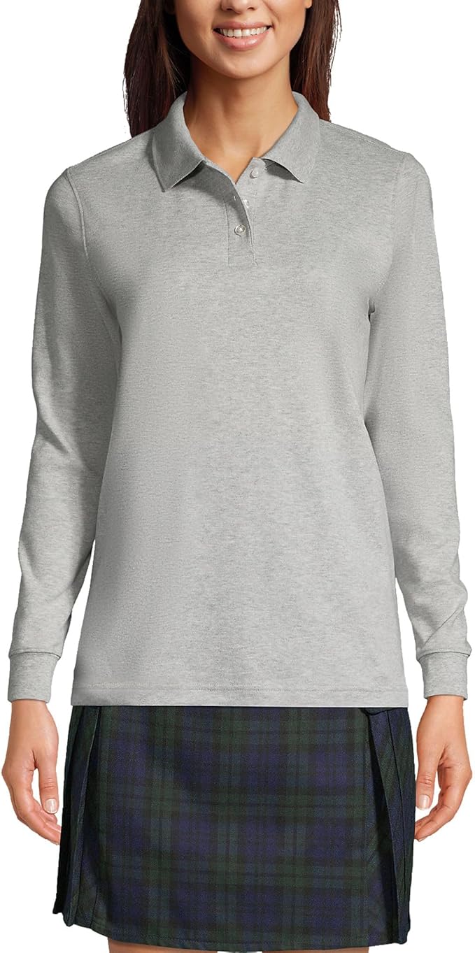 Lands' End School Uniform Kids Long Sleeve Interlock Polo Shirt
