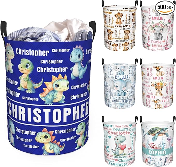 Custom Name Laundry Hamper, Personalized Laundry Basket with Name for Baby Boys Girls, Customized Collapsible Dirty Clothes Hamper Storage with Handles for Bedroom Bathroom Dorm Room Decor