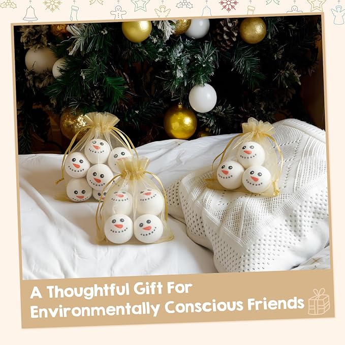Jenaai 6 Pcs Wool Dryer Balls Bulk Cute Organic XL Wool Dryer Laundry Balls Natural Soft Fabric Softener Anti Static Fabric Softener Alternative for Laundry Clothes(Snowman Face)