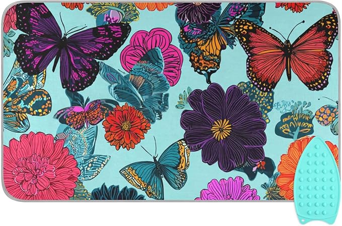 Ironing Mat Pad for Table Portable Travel Iron Blanket Ironing Board Covers Pressing Mat Heat Press Pads 27.6x47.2 Inches Butterfly Flowers Blue30