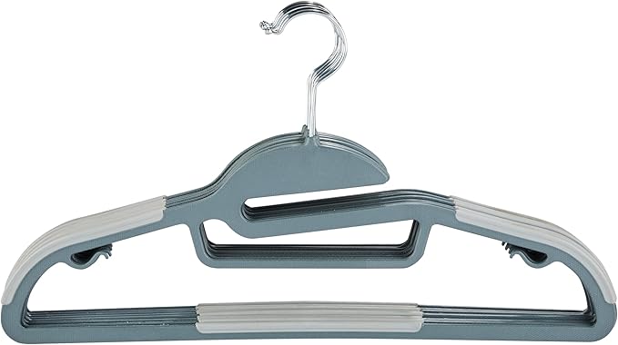 Simplify 8 Pack Ultimate Hanger | S-Shape Collar Saver | Ultra-Thin | Non-Slip | Accessory Bar | Belts | Scarves | Ties | Tank Top | Closet Organization | Dark Grey