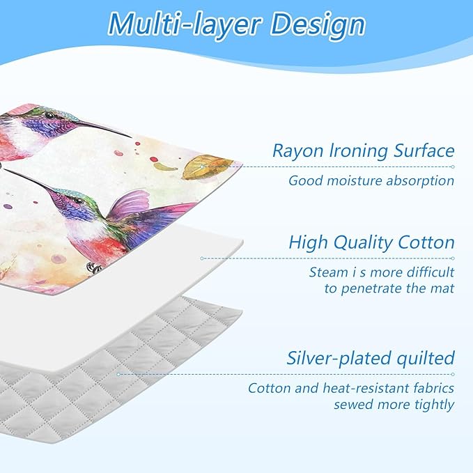 Watercolor Rose Pink Spring Hummingbird White Ironing Mat for Table top Portable Ironing Pad Blanket for Washer Dryer Countertop Travel