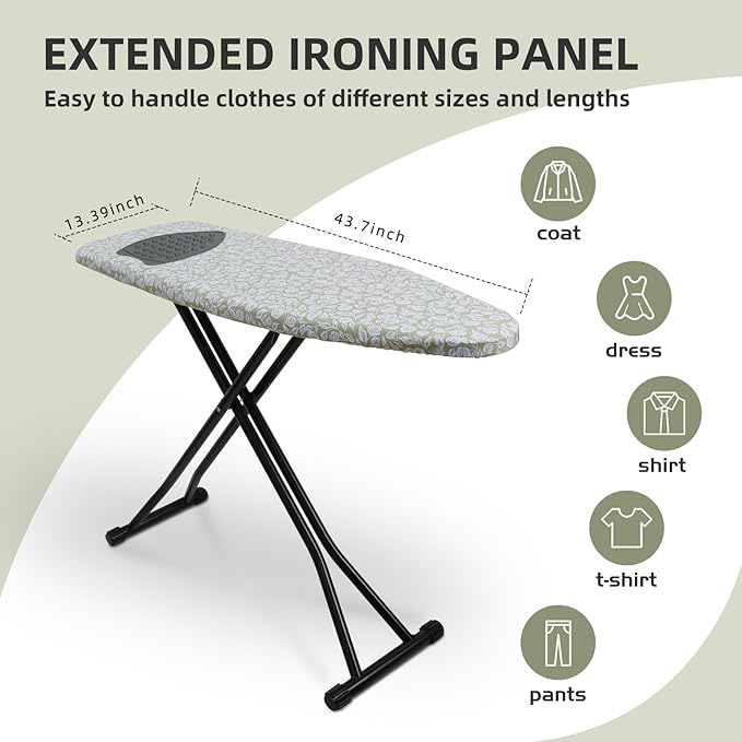 Ironing Board Adjustable Height Folding Ironing Board with Iron Pad, Heat-Resistant Cover, Thick Steel Tube Compact Iron Board (Flower)