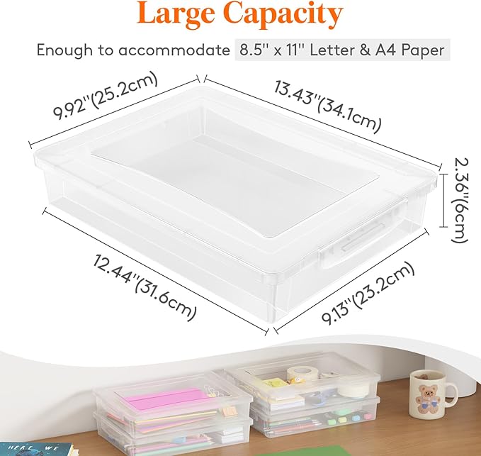 Lifewit 8 Pack Plastic Multi-Purpose Storage Box with Latching Lids, Clear A4 Paper Storage, Classroom Organization, Storage Containers for Board Game, Craft, Document, Magazine, Art Supplies
