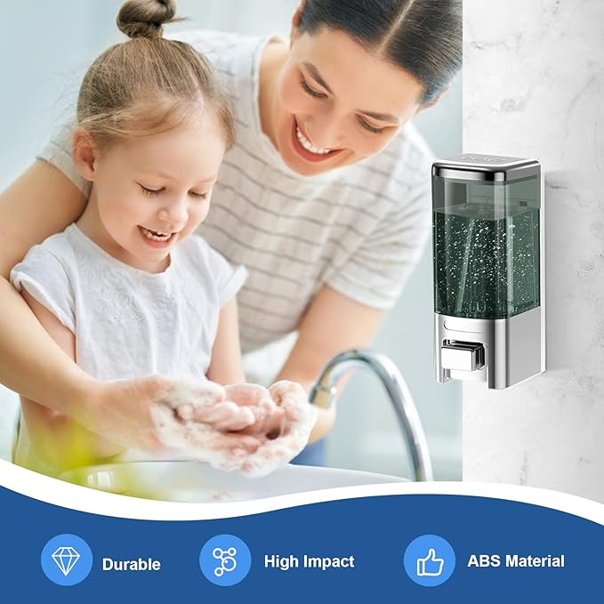 SVAVO Wall Mounted Soap Dispenser - Manual Kitchen Bathroom Soap Dispenser Hand Sanitizer Dispenser with Anti-Leakage Nozzle Container for Liquid/Gel/Shampoo/Shower Gel/Lotion/Cleaner, 17.oz/500ml
