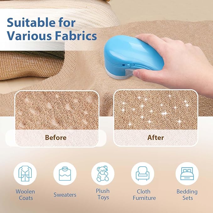 Fabric Shaver, Electric Lint Remover with 3 Replacement 6-Leaf Blades, USB Rechargeable Sweater Shaver, Lint Shaver, Cordless Clothes Shaver Pilling Remover, Fabric Defuzzer for Clothing, Furniture