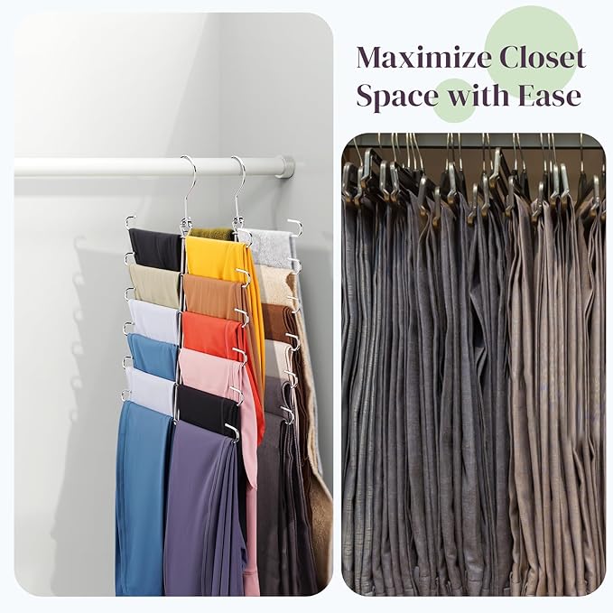 Leggings Hangers for Closet,2 Pack Metal Yoga Pants Hanger Hold 24 Leggings,Scarf Organizer,Closet Organizer for Pants,Scarf,Tank Tops,Bra,Jeans