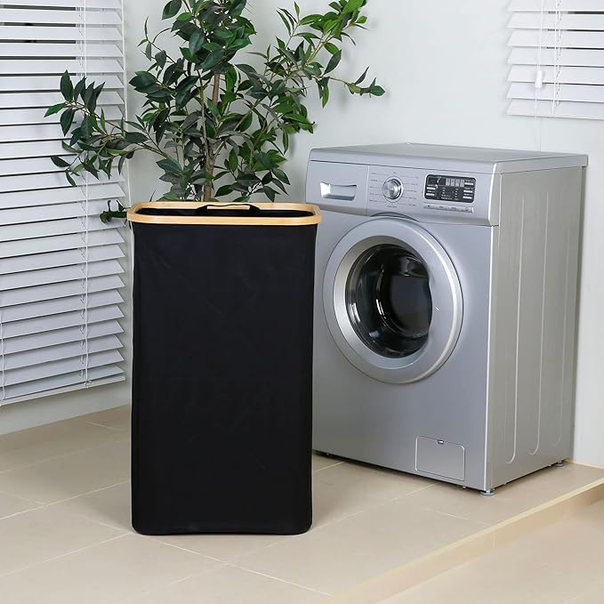 Laundry Hamper with Lid, 110L Large Laundry Basket with Handle, Collapsible Clothes Basket Organizer with Removable 2 Inner Bag for Clothes Toys Towels - Black