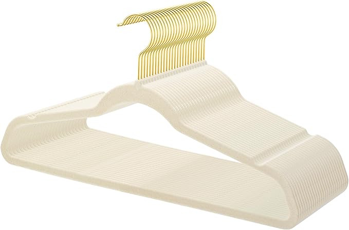 TIMMY 36-Pack Velvet Hangers with Gold Hooks - Space-Saving Non-Slip Heavy-Duty Clothes Hangers for Coats, Suits, Dresses, and Sweaters - Slim Design(Ivory+Gold)