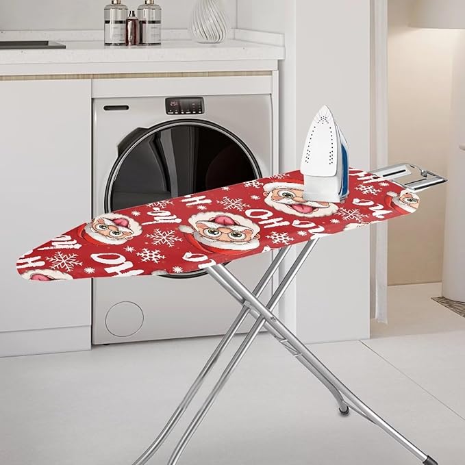 Christmas Santa Claus Snowflake Beach Fabric Ironing Board Covers Non Stick Scorch Scratches-Proof Iron Board Replacement Cover with Fasteners Elastic Edge Thanksgiving Decor