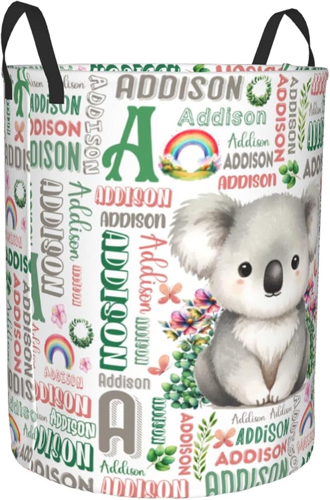 Personalized Koala Laundry Basket For Baby Kids Boys Girls Adult Custom Hamper Basket With Name For Bathroom Bedrooms Collapsible Baby Laundry Basket, Dirty Clothes Hamper With Handles