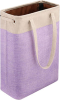 i BKGOO Laundry Basket with Handles Beige&Purple Slim Laundry Bin Collapsible Dirty Clothes Basket Narrow Laundry Bag Foldable Dirty Hamper for Camping, Dorms, Apartments