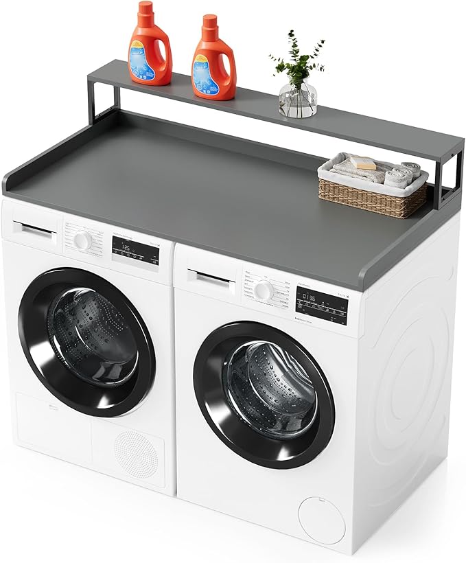 SpaceAid 2-Tier Washer Dryer Countertop, Laundry Topper with Rack Shelf 54" Width x 27.5" Depth x 10" Height Organizer Cover for Washer and Dryer Laundry Hamper Counter Storage (Gray)