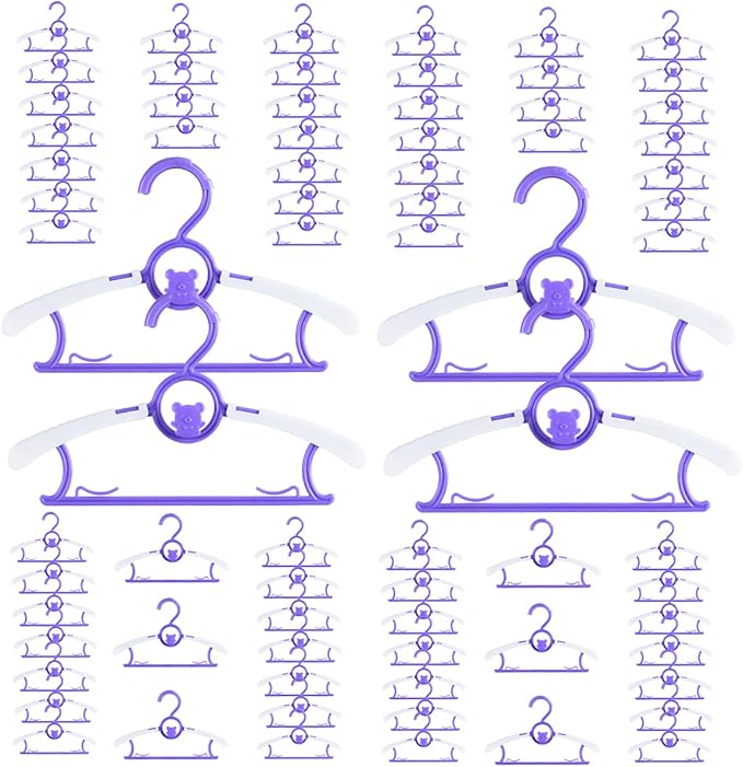 Baby Hangers for Nursery Closet 80 Pack Plastic Kids Clothes Hanger Space Saving Non Slip Extendable Toddler 11-14” Adjustable Hangers Heavy Duty Clothing Infant Hanger Bulk, Purple