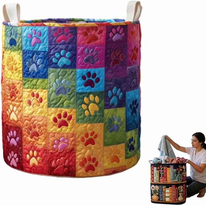 Quilted Laundry Basket, Quilted Laundry Basket with Handles, Boho Fabric Floral Storage, For Bedroom Laundry (#15, 14"L x 14"W x 18"H)